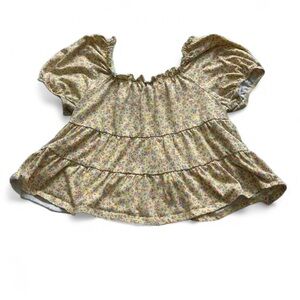 Yellow Ruffled Blouse with Flowers